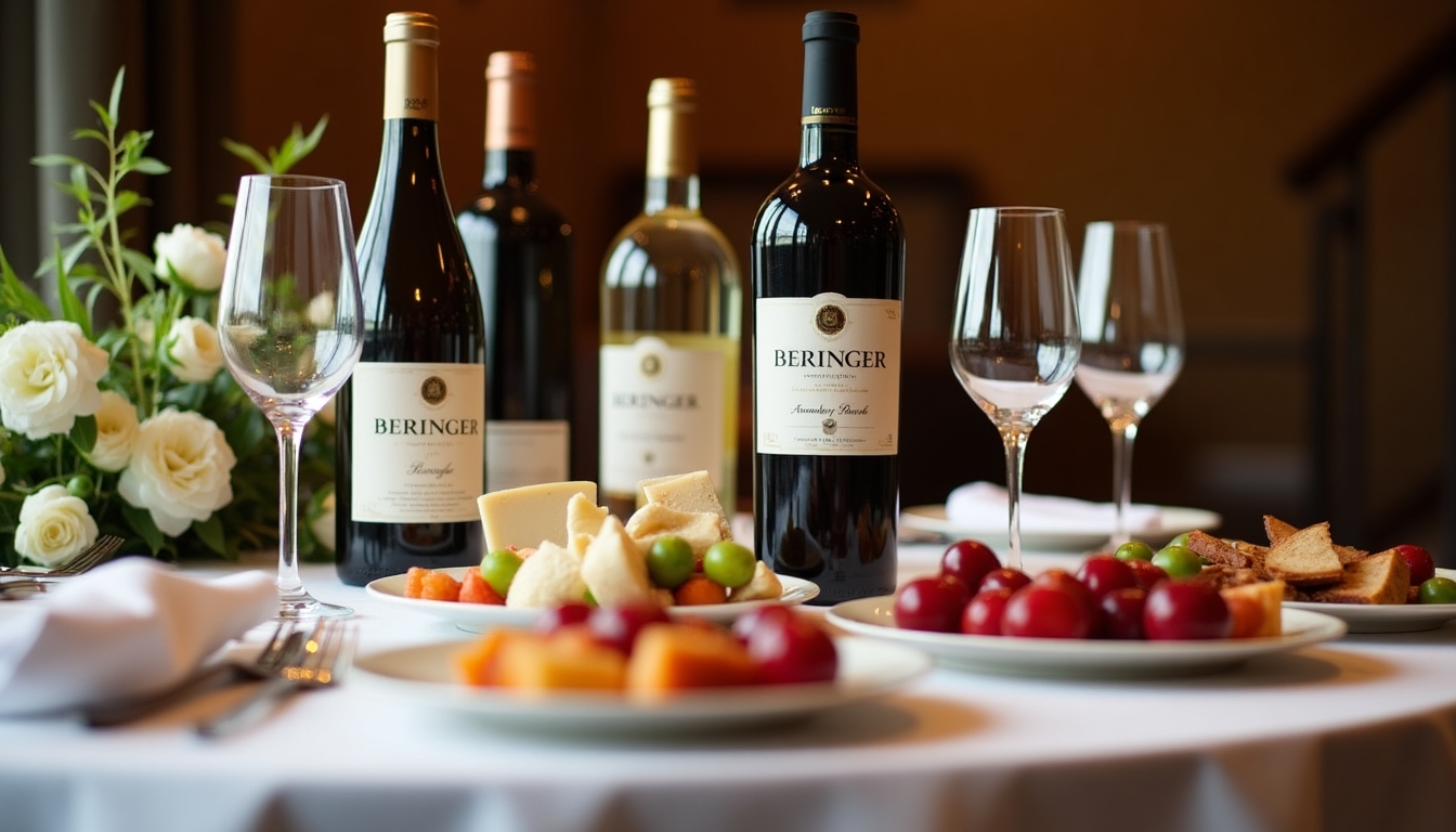 Elegant dining table set with Beringer wine and food pairings