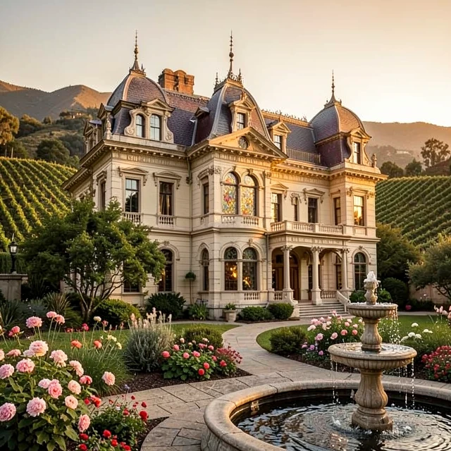 The iconic Rhine House at Beringer Vineyards, a symbol of 19th-century opulence