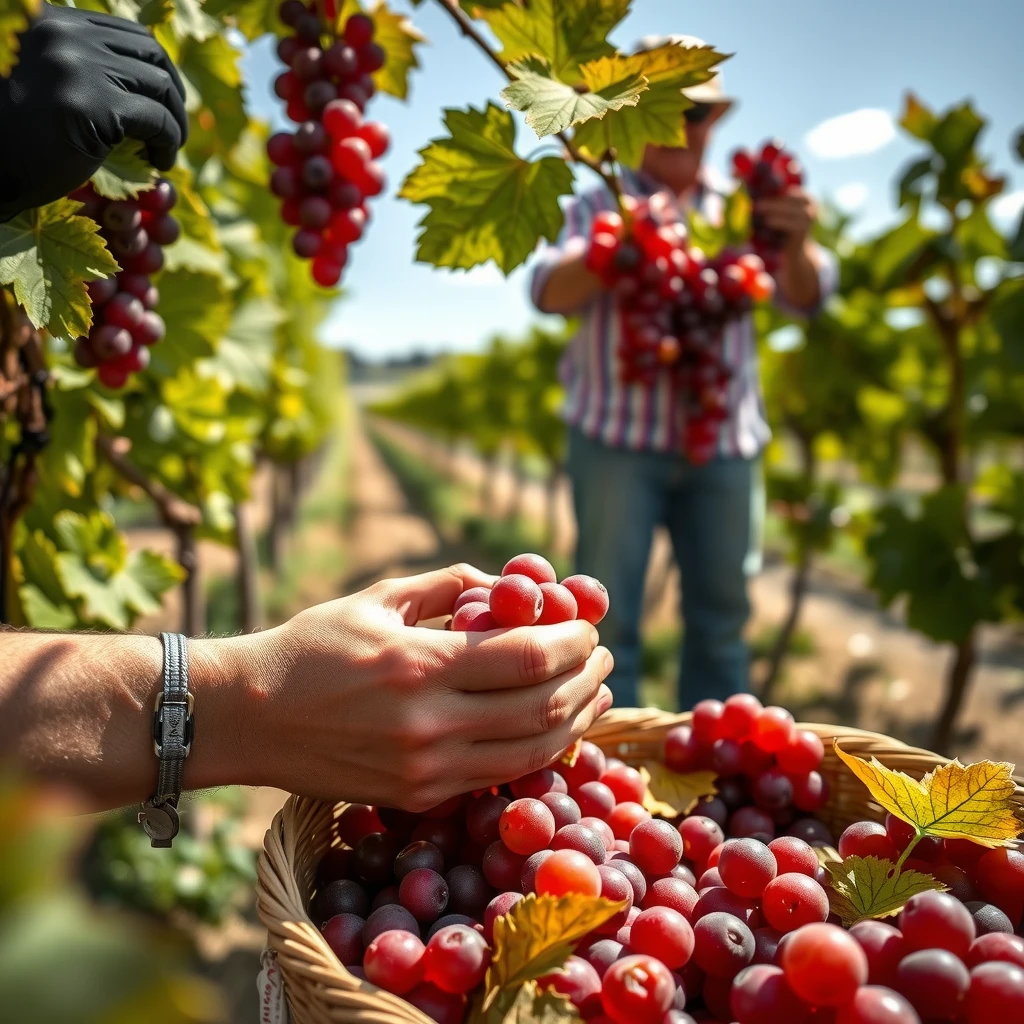 Wine production process with hand-picking grapes in Napa Valley