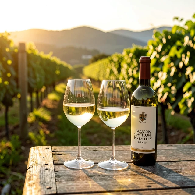 Wine tasting at Jackson Family Wines vineyard with white wines and scenic terroir backdrop