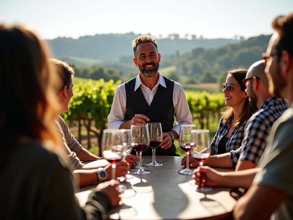 Wine tasting at a vineyard.