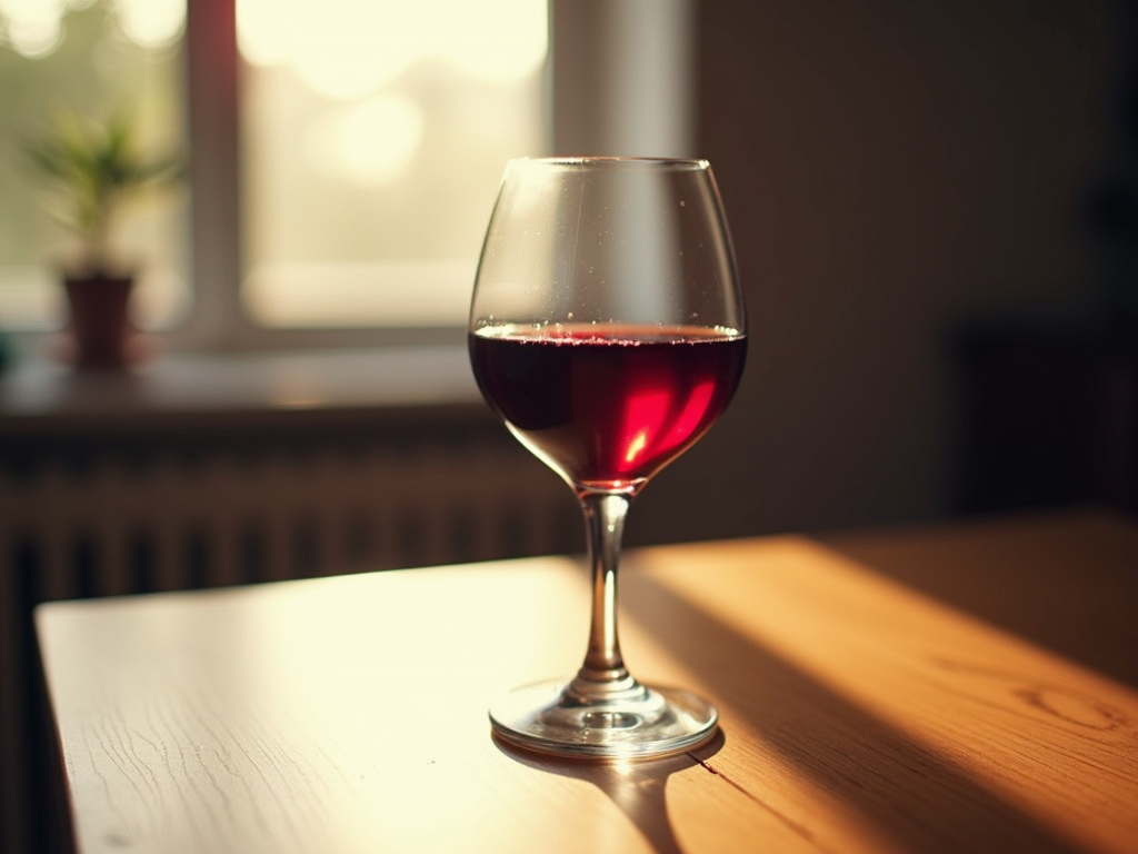 Glass of red wine in sunlight