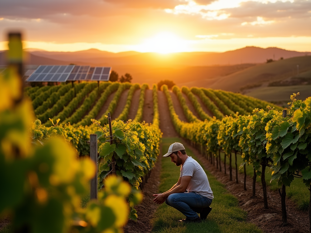 Sustainable vineyard with solar panels