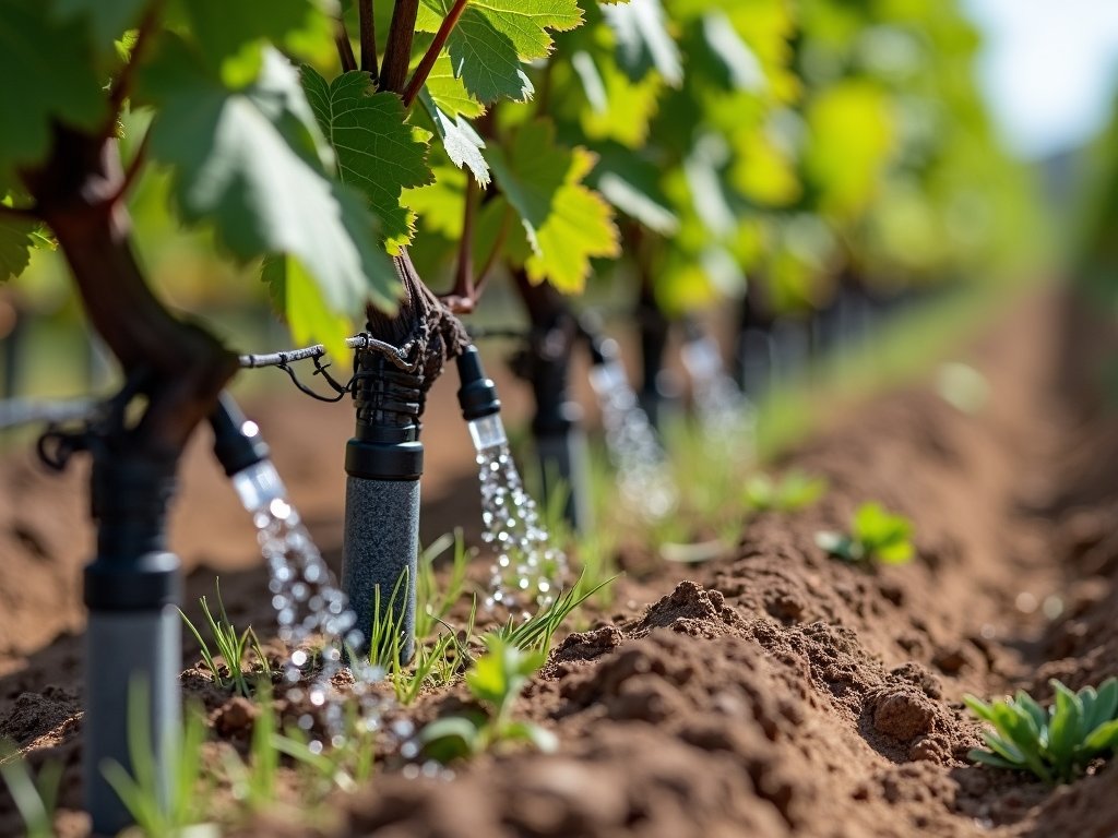 Drip irrigation system conserving water in a Jackson Family Wines vineyard.