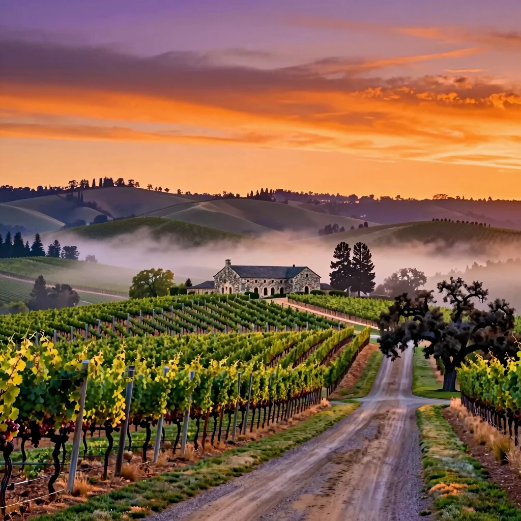 Breathtaking sunset over Napa Valley vineyards