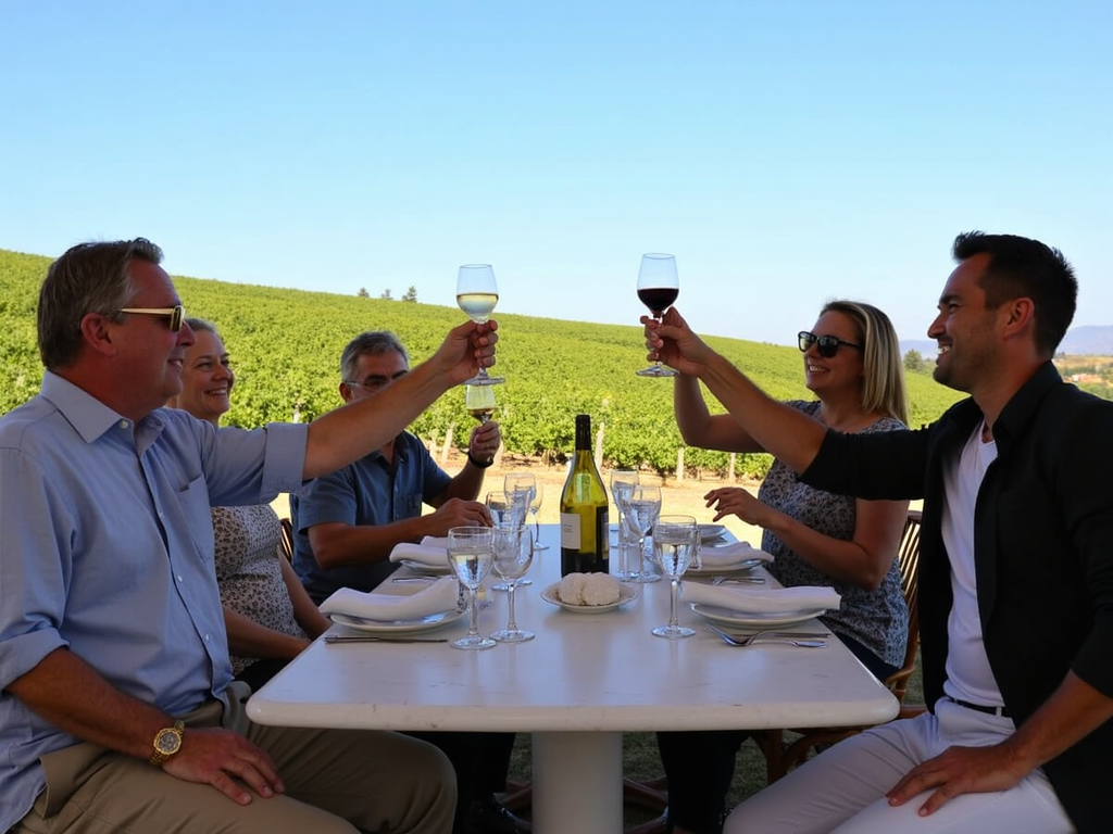 A group of people enjoying a wine tasting event at Jackson Family Wines, toasting with glasses of wine.