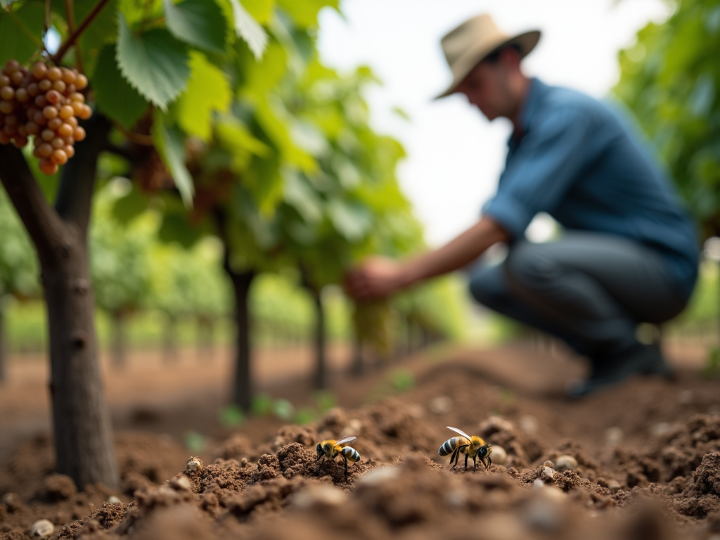 Vineyard worker in organic vineyard
