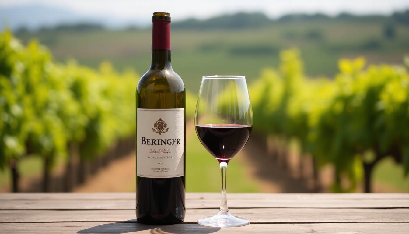 Beringer wine bottle and glass