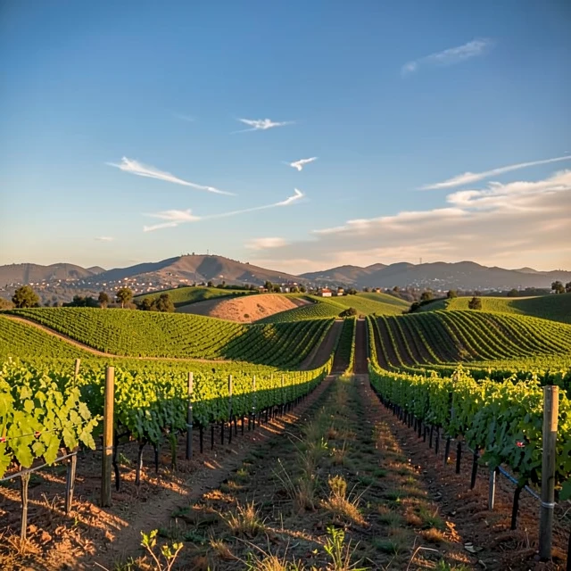 Sunset over Sonoma County Chardonnay vineyards