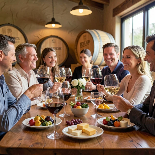 Beringer wine tasting event with glasses, food pairings, and guests enjoying the experience