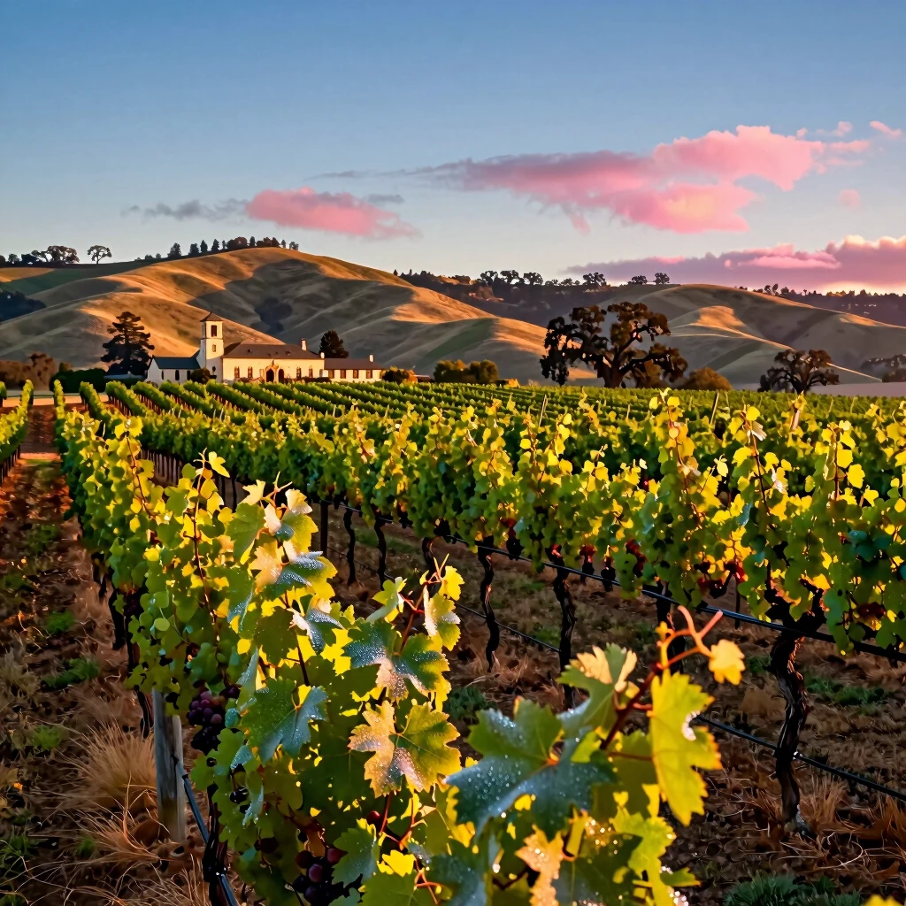 Sunset over Sonoma County vineyards of Jackson Family Wines