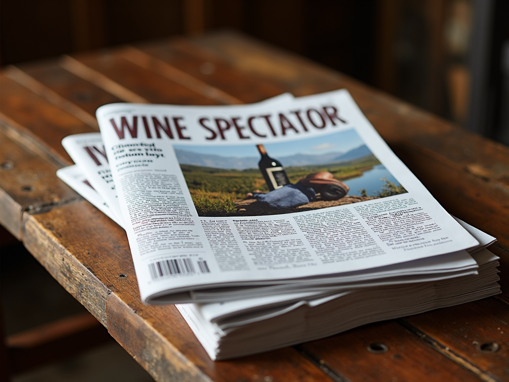 Wine Spectator magazines displaying an article on climate change’s impact on wine, offering expert insights.