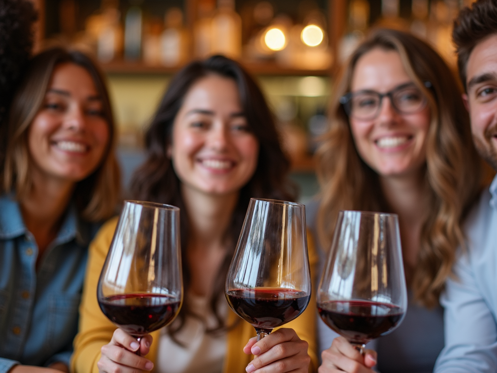 Friends toasting during a virtual wine tasting party