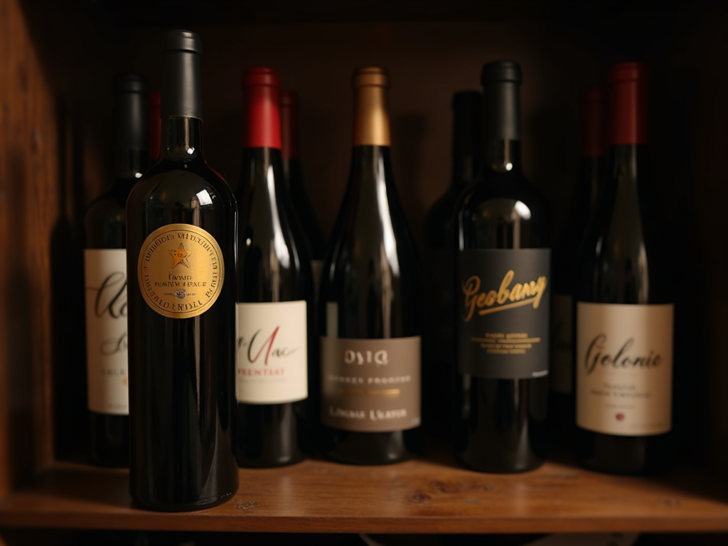 Award-winning wine bottles on display