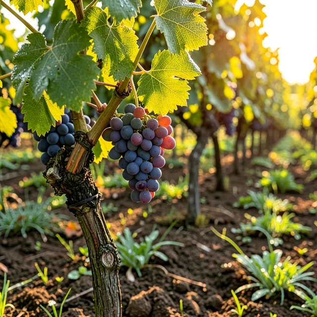 Healthy grapes thriving in a regenerative, climate-resilient vineyard