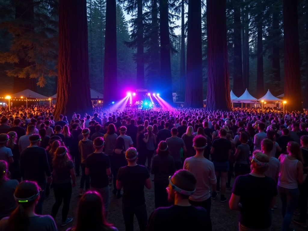 Guests dancing at Beringer’s Halloween Silent Disco in the Redwood Grove.