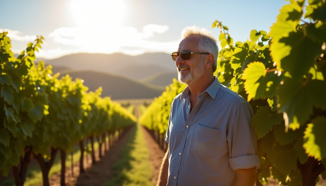 Portrait of Jess Jackson in a vineyard, capturing his vision and passion.