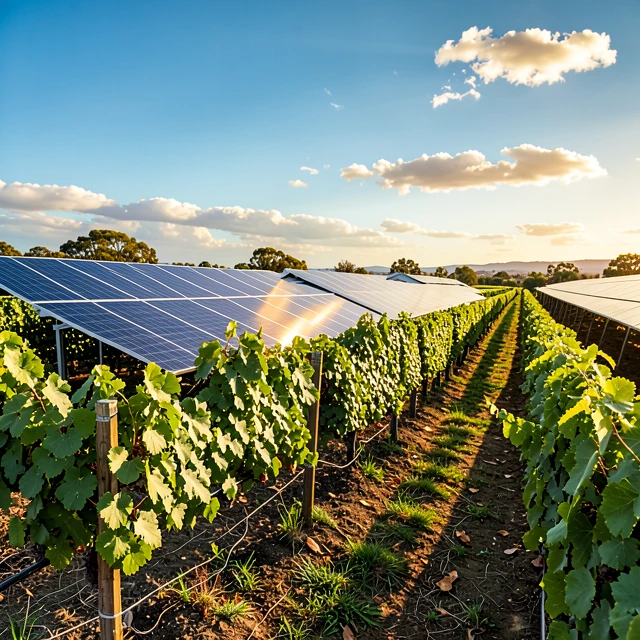 Eco-friendly solar-powered vineyard showcasing sustainable wine production