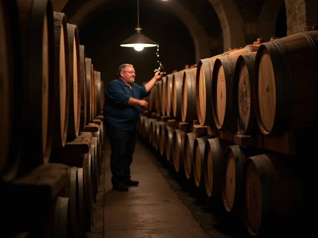 Oak barrels aging wine