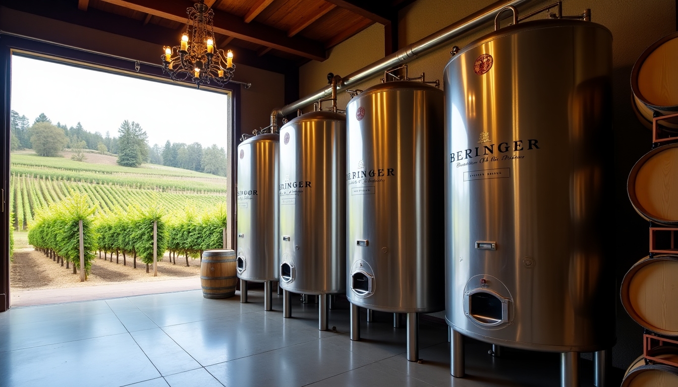 Fermentation tanks in a modern winery