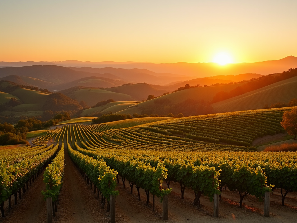 Sunset over Napa Valley vineyards