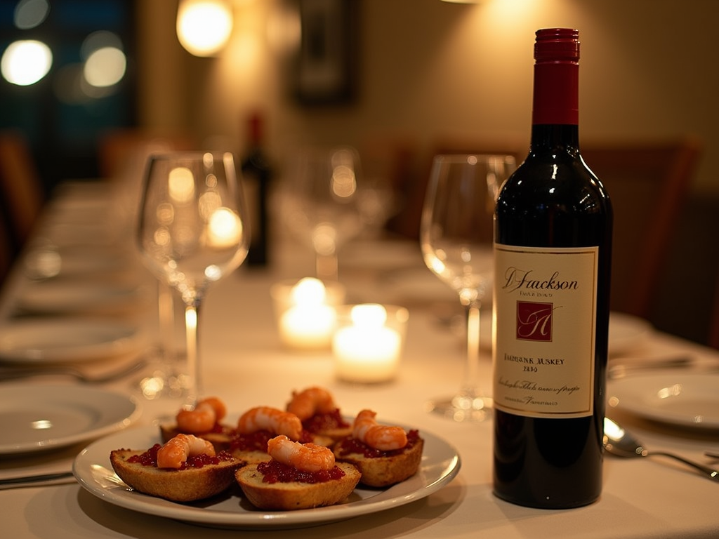 Dining table with Jackson Family Wines and appetizers