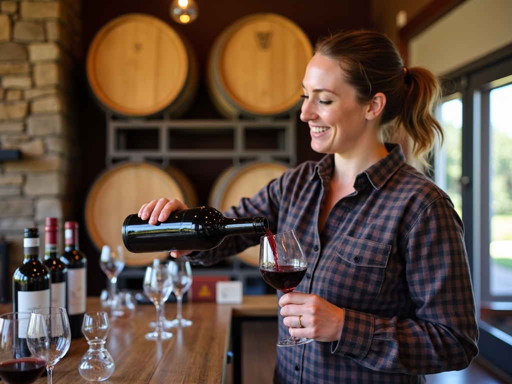 Winemaker pouring organic wine