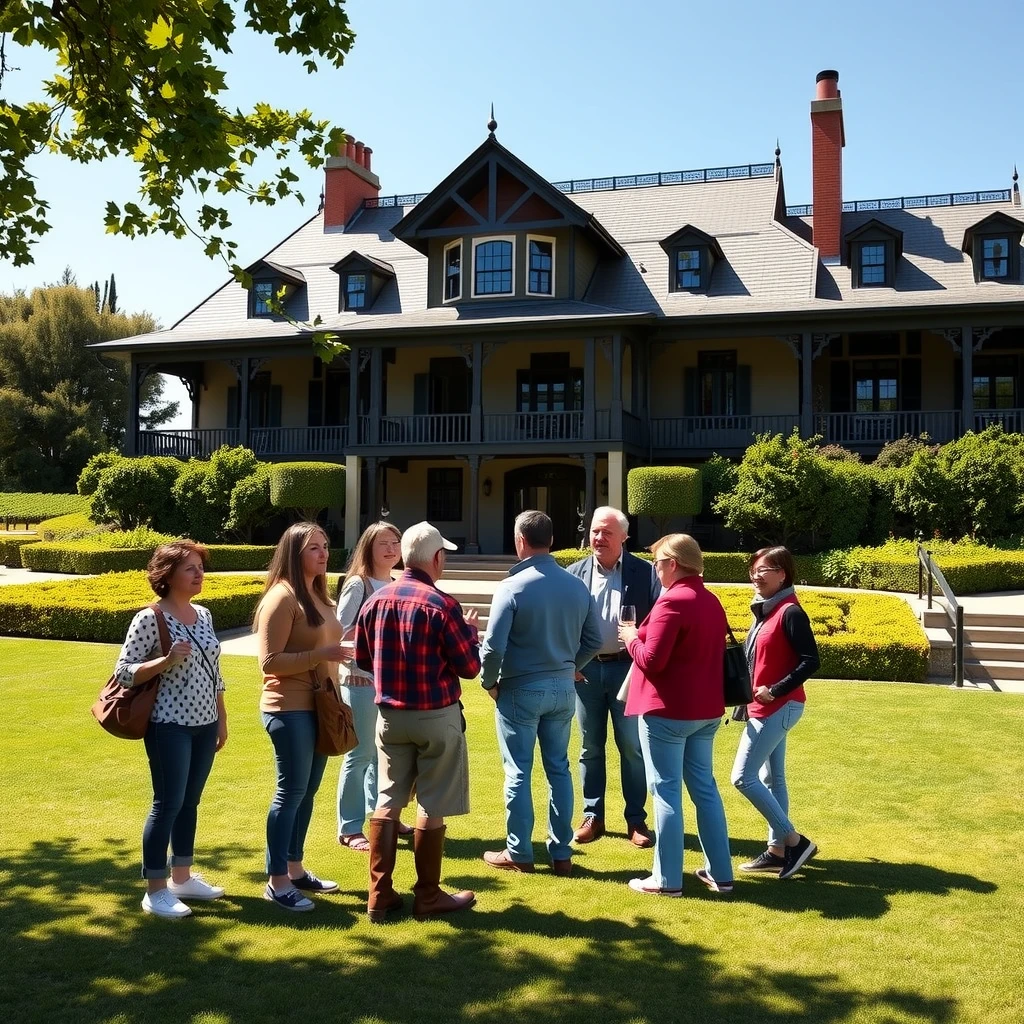 Visitors on a guided wine tour at Beringer Vineyards historic estate