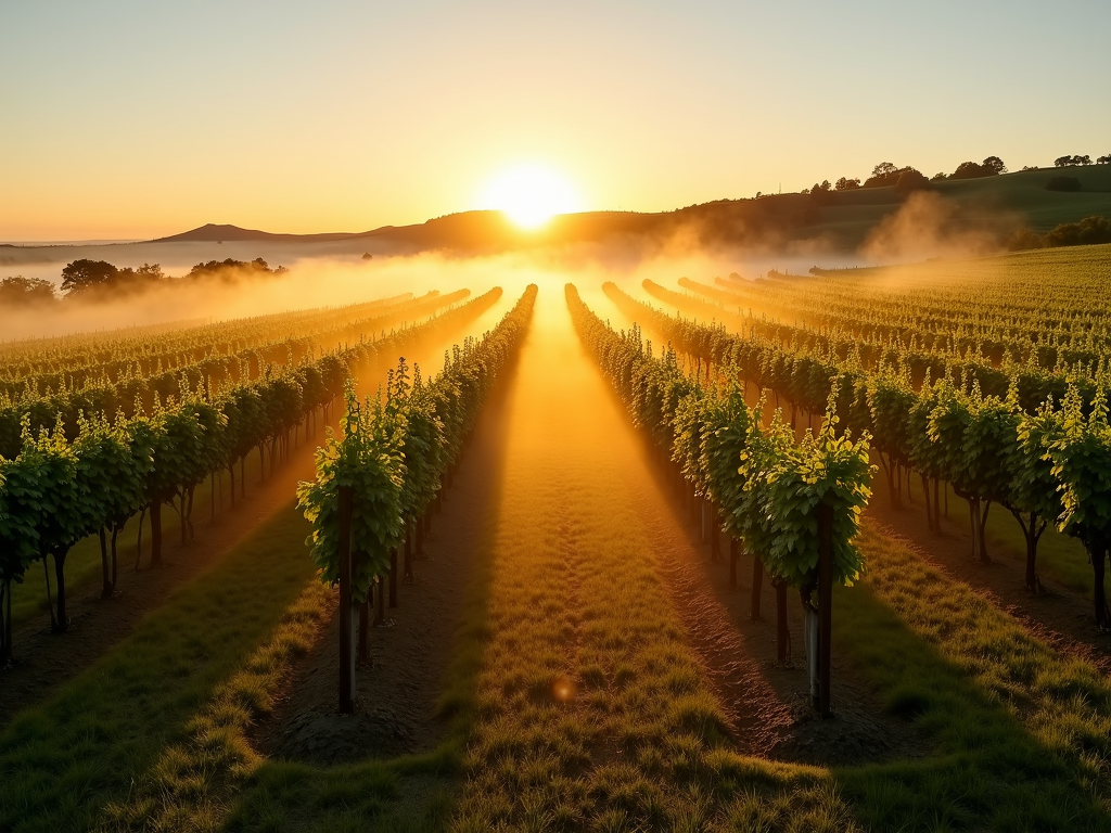 Vineyard at sunrise showcasing terroir’s natural elements