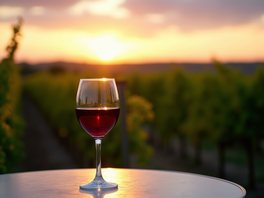 A glass of wine at dusk, ready for tasting.