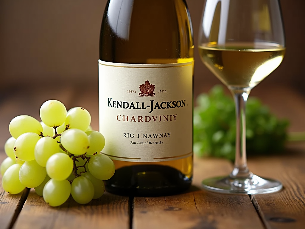 Kendall-Jackson Chardonnay bottle with grapes and wine glass