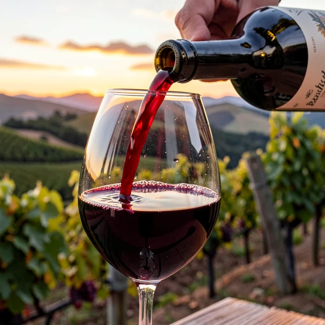 A glass of rich Beringer Merlot, showcasing the deep color and elegance of Napa Valley wine