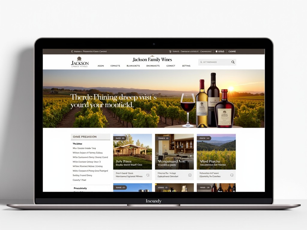 A laptop displaying the Jackson Family Wines online store homepage, showing the user-friendly interface and wide range of wine categories available for browsing.