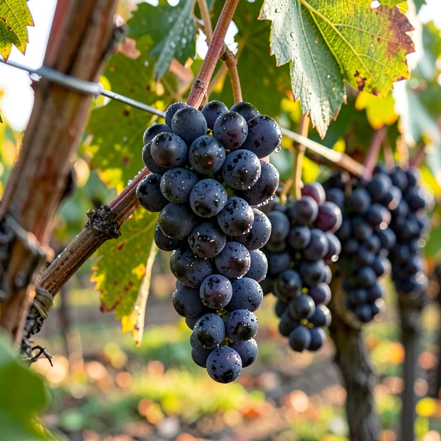 Ripe Pinot Noir grapes on the vine in Willamette Valley