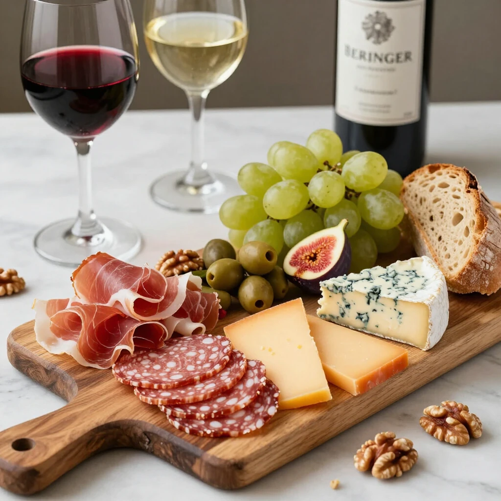 Charcuterie board with cheeses and cured meats ideal for wine pairing