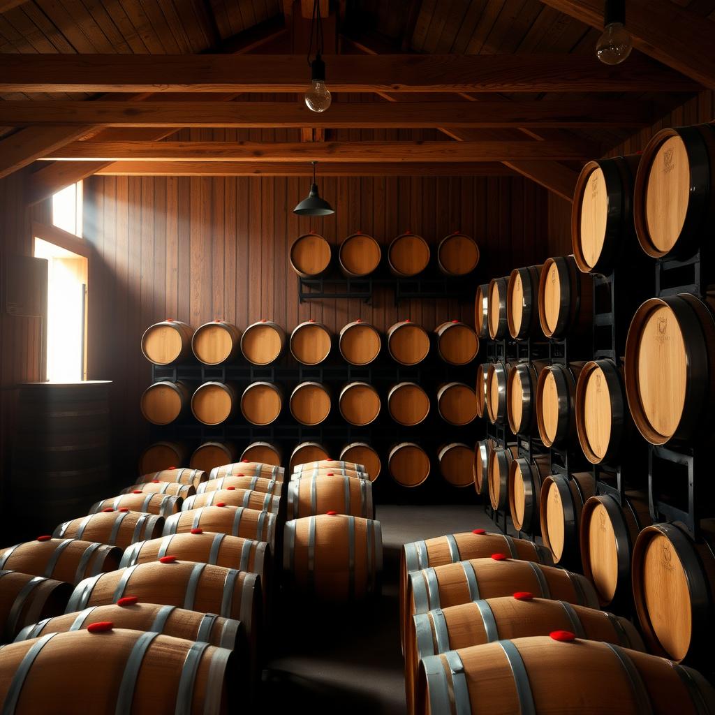 Oak barrels in the winery at Jackson Family Wines.