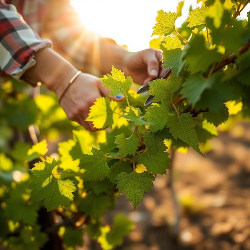 Worker tending vines organically at Jackson Family Wines.