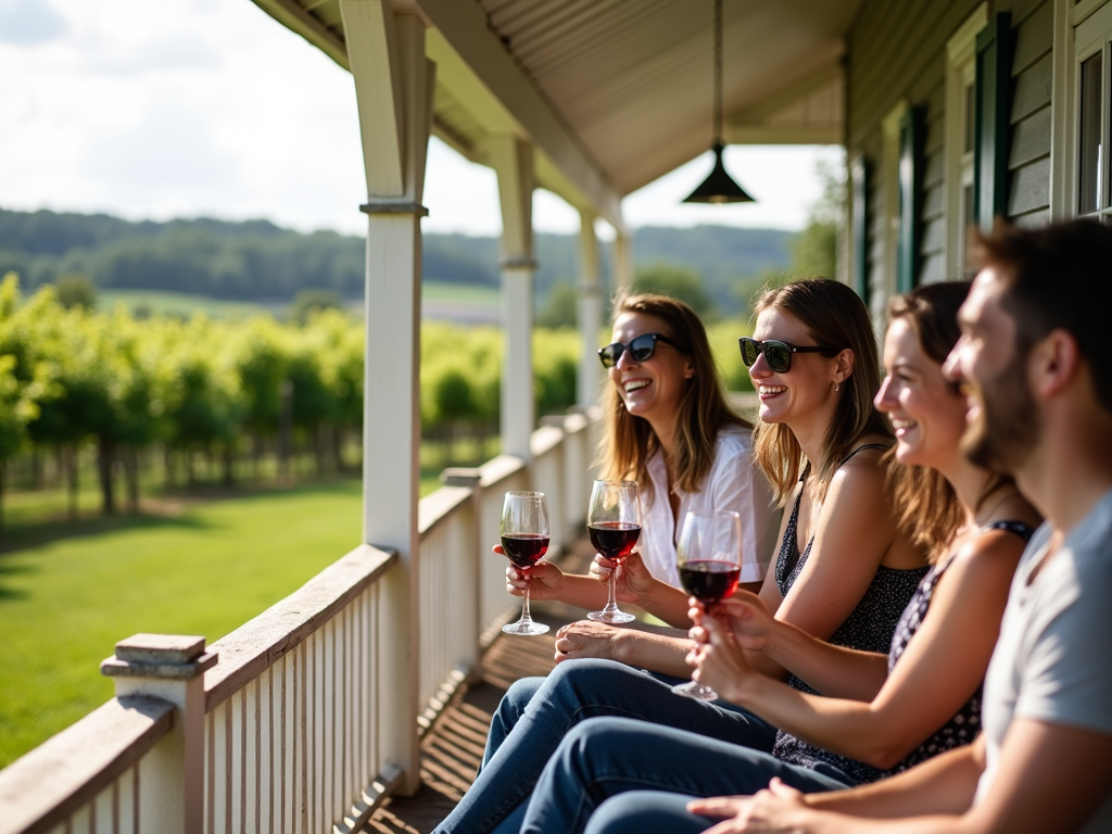Friends enjoying a wine tasting event at Beringer Vineyards’ Rhine House.