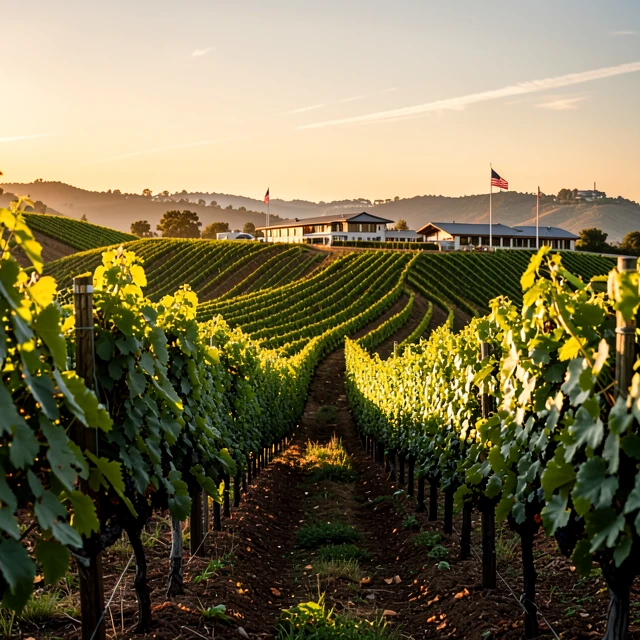 Kendall-Jackson vineyards in California at sunset highlighting sustainable farming