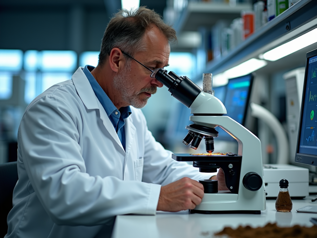 Scientist analyzing soil sample for winemaking research