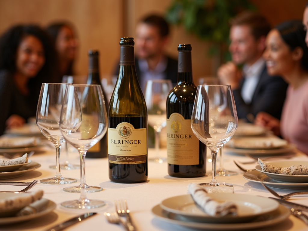Friends enjoying a Beringer wine tasting event at home.