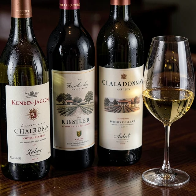 Collection of top California Chardonnay wine bottles from leading brands