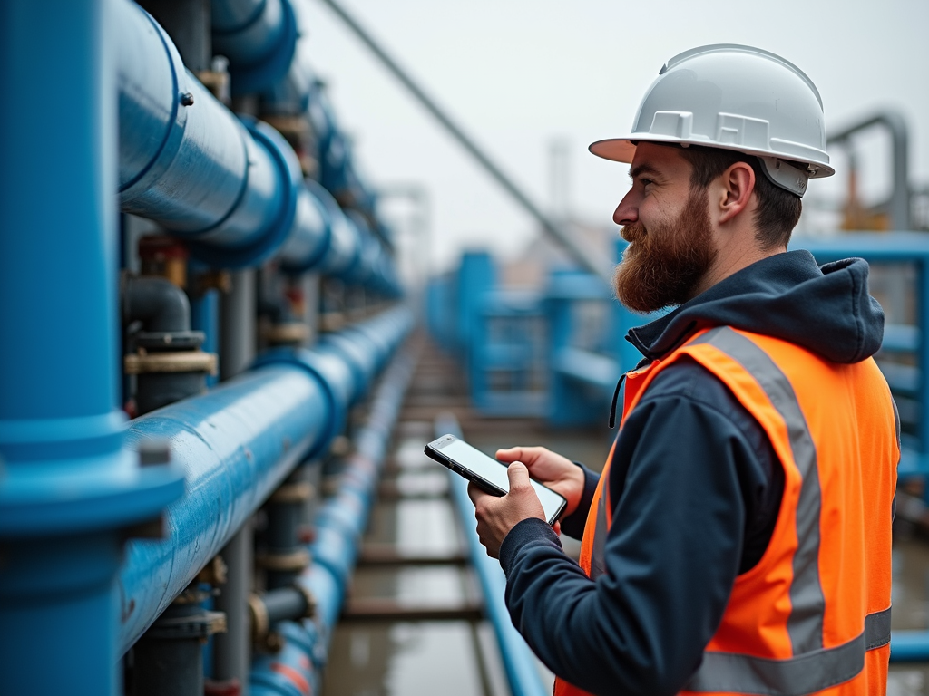 Worker checking water recycling system