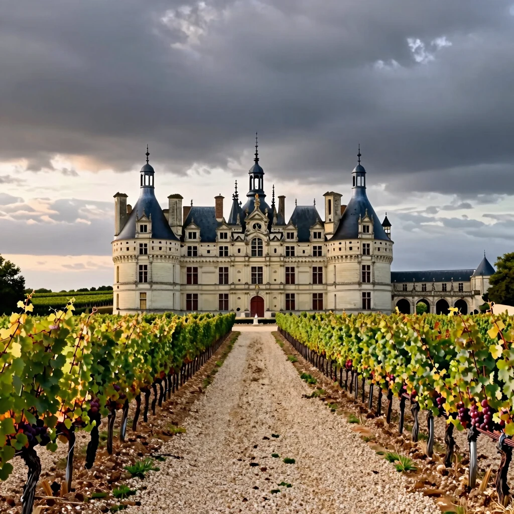 Elegant chateau and vineyards in the Bordeaux wine region, France
