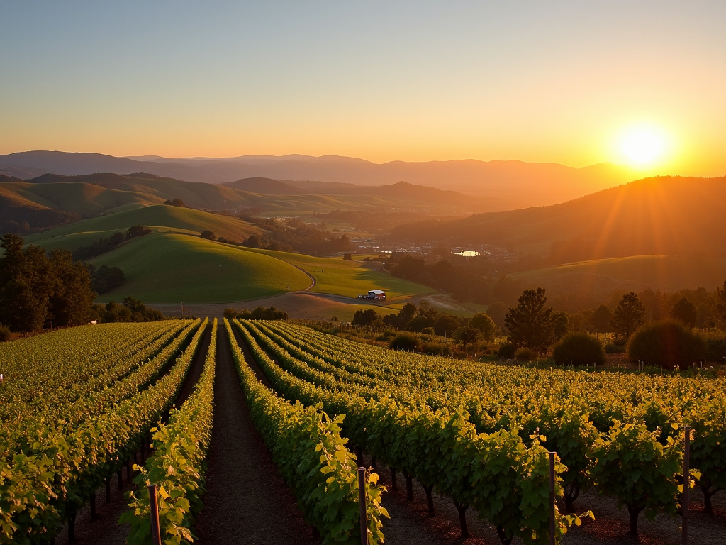 Napa Valley vineyards at sunset