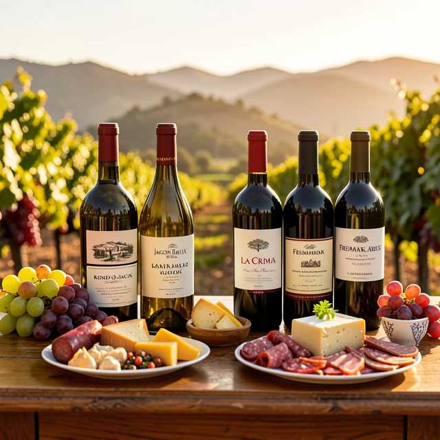 Elegant display of Jackson Family Wines bottles with food pairings on a vineyard table