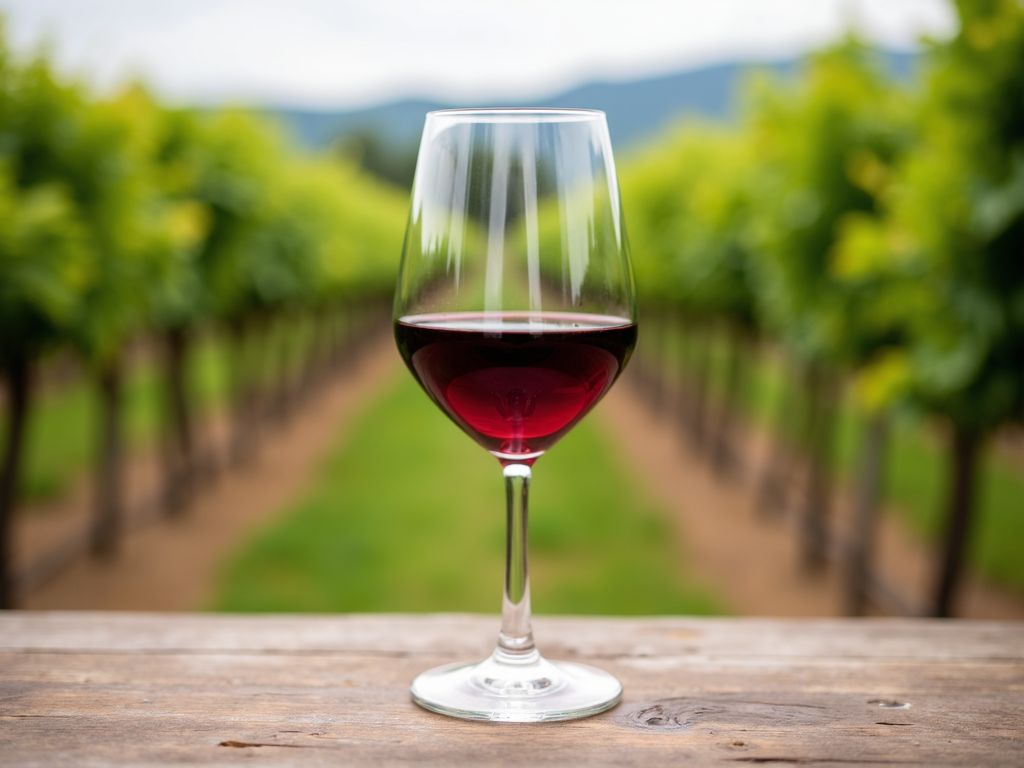Glass of Cabernet Sauvignon with vineyard background