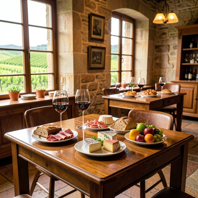 Elegant wine tasting setup with food pairings at Beringer Vineyards