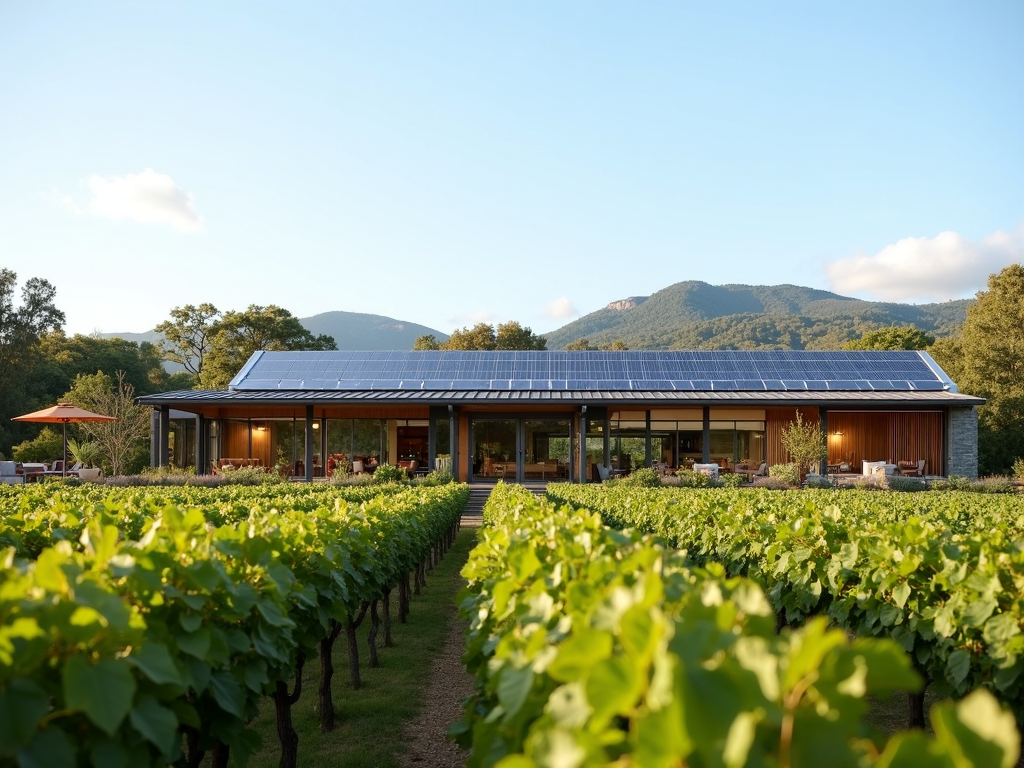 Sustainable winery with solar panels