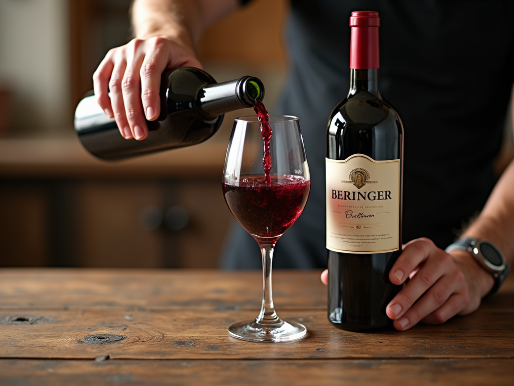 Pouring red wine at Beringer Vineyards